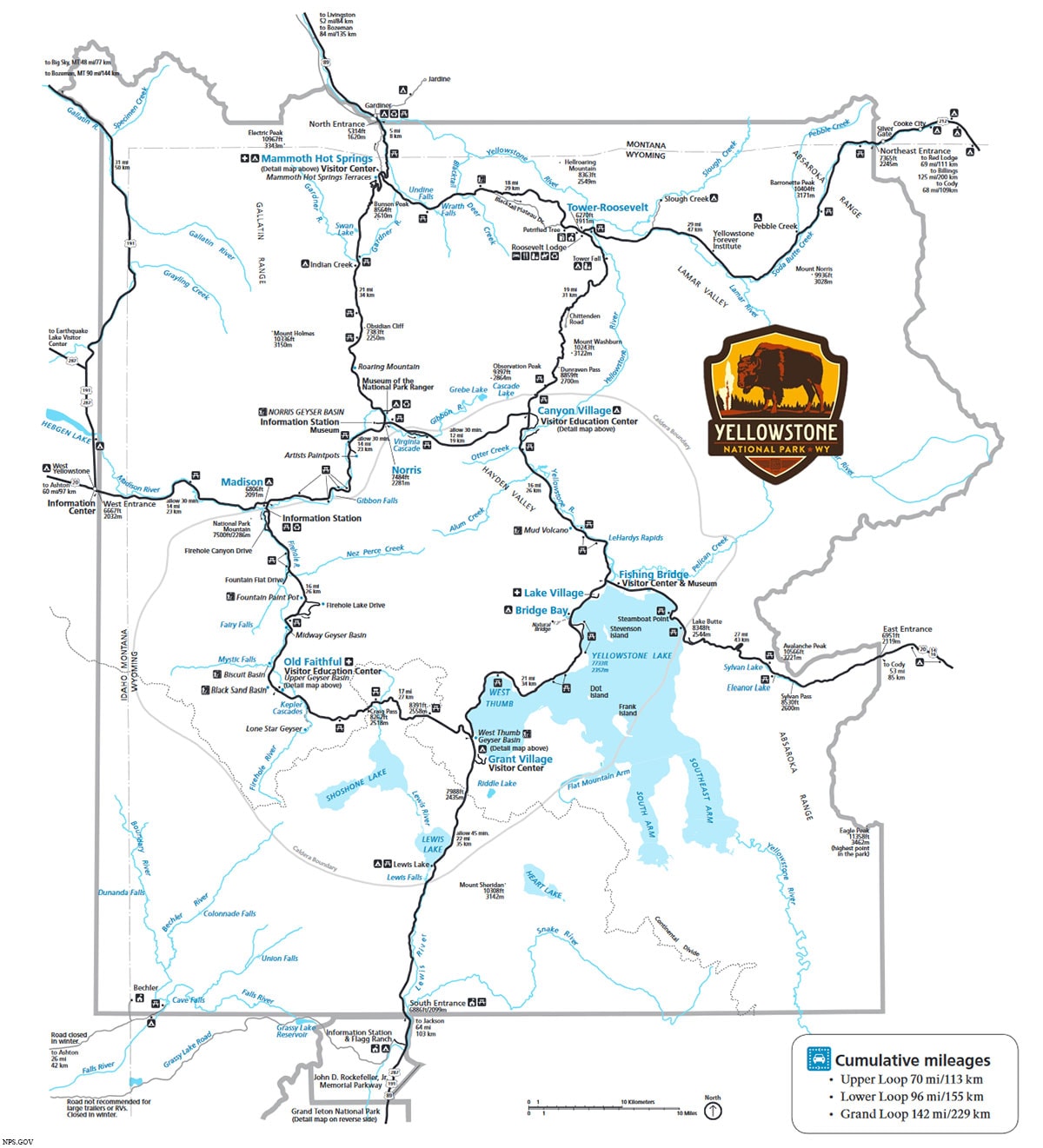 Yellowstone National Park, Map, Plan, USA, World Heritage, Travelreport