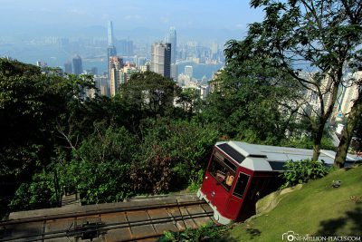 The Peak Tram with the Hong Kong skyline