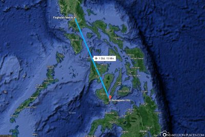 The flight route from Manila to Dumaguete