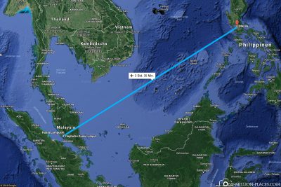Die Flugstrecke von Kuala Lumpur nach Manila