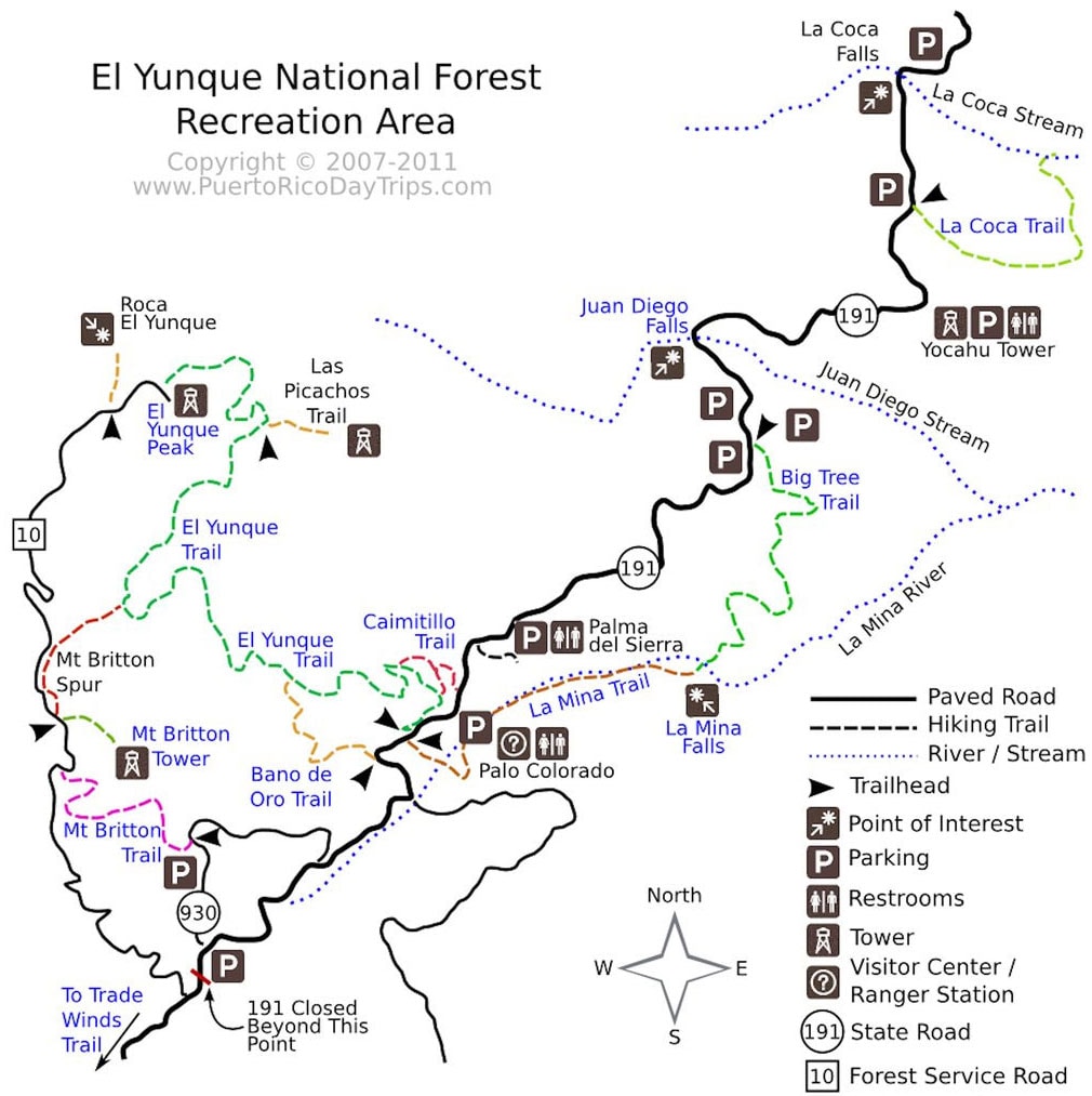 Map, El Yunque Rainforest, Puerto Rico, National Park, Attractions, Day Tour, Travel Report