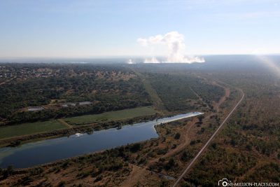 A helicopter flight over the Victoria Falls