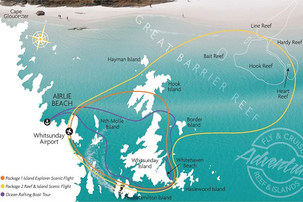 Route, Karte, Rundflug Great Barrier Reef, Airlie Beach, Australien, GSL Aviation,Bundesstaat Queensland, Reisebericht