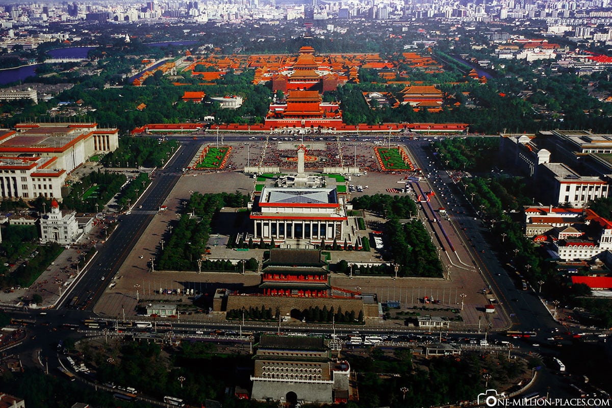 Luftbild, Tiananmen Platz, Peking, China, Sehenswürdigkeiten, Auf eigene Faust, Stadtbesichtigung, Reisebericht