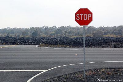 Lava fields over the road