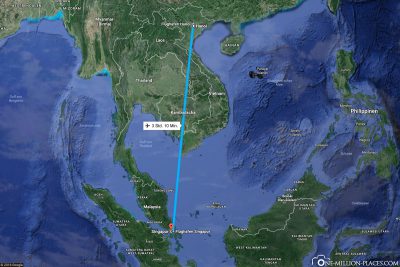 The flight route from Hanoi to Singapore