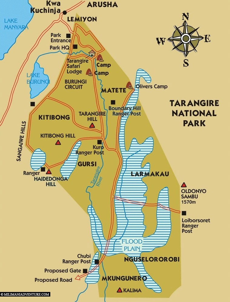 Karte, Plan, Tarangire Nationalpark, Safari, Tansania, Afrika, Tour, Reisebericht