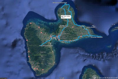 Unsere heutige Route mit dem Mietauto über Guadeloupe