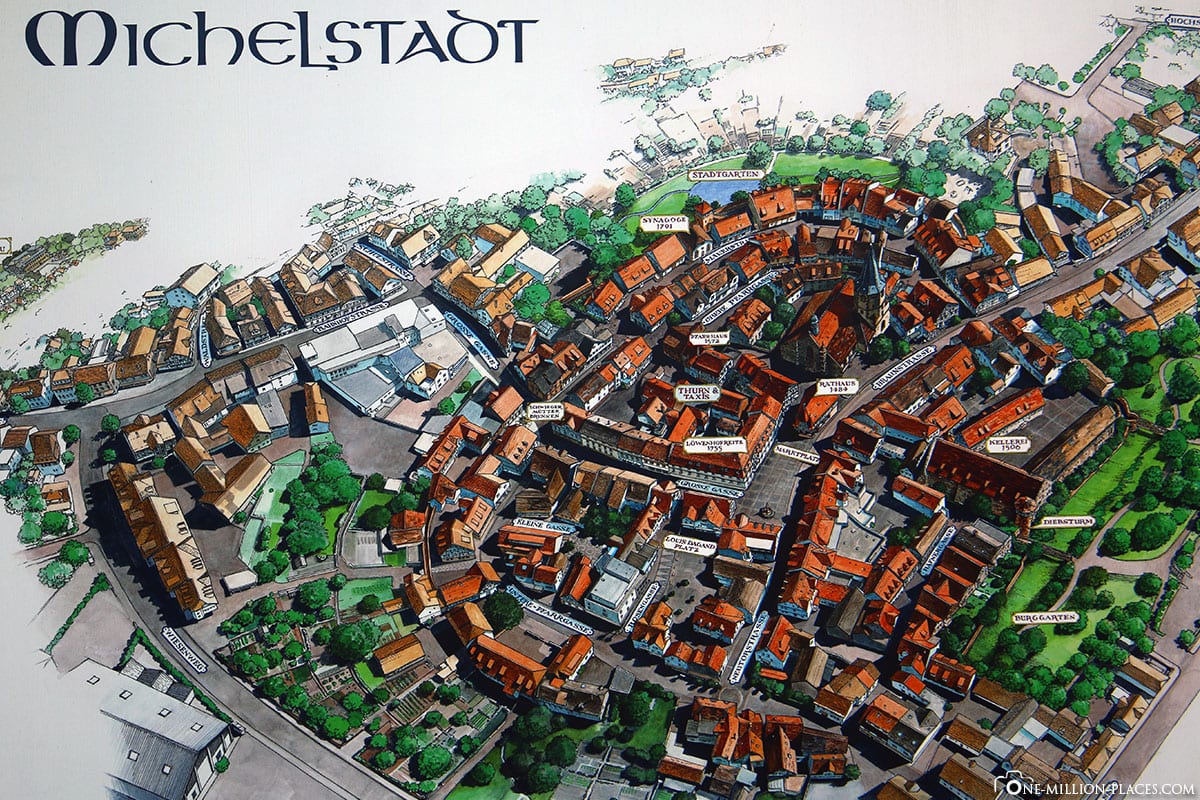 Karte, Stadtplan, Map, Altstadt, Michelstadt, Sehenswürdigkeiten, Odenwald, Hessen, Deutschland