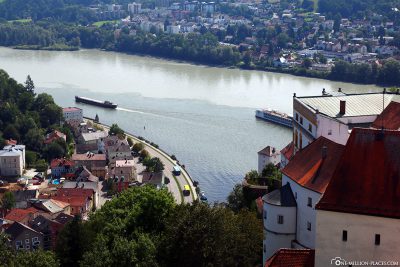 View of the tri-river triangle in Passau