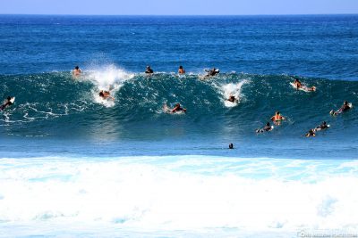 Die Surfer an der North Shore von Oahu