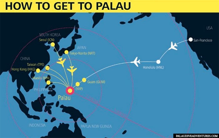 Flight connections to Palau, map, plan, travel report