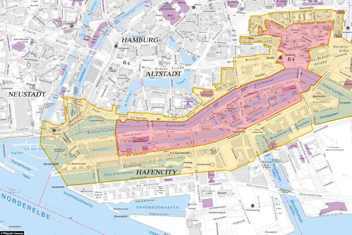 Speicherstadt, Kontorhausviertel, UNESCO, Karte, Gebiet, Hamburg, Lage, Map, Welterbe, Deutschland
