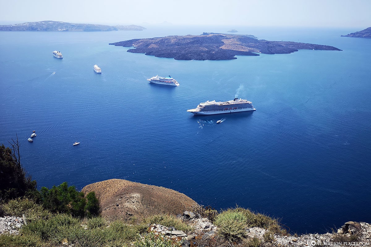 Caldera, Kreuzfahrtschiffe, Fira, Thira, Santorini, Griechische Inseln, Griechenland