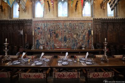 The tapestry in the dining room