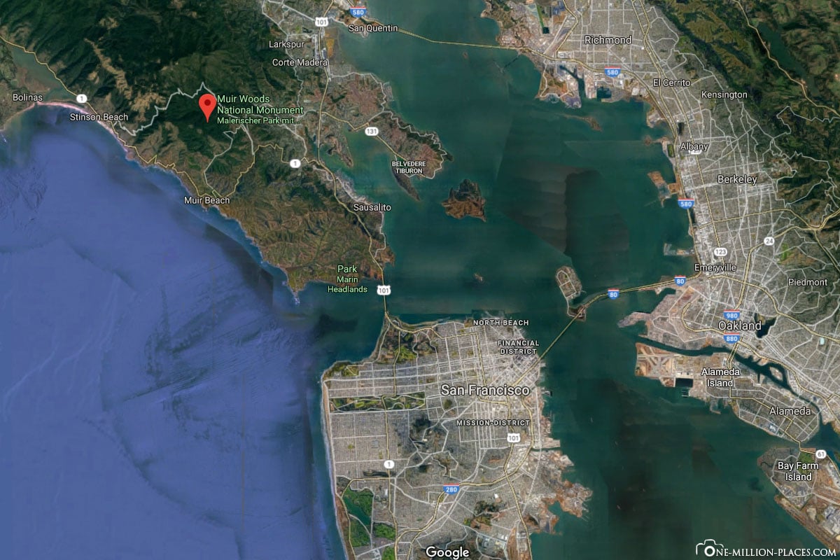 Lage, Google Earth, Muir Woods, Google Maps, Lage, Karte, San Francisco, USA