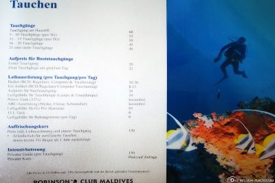 The current diving price list 2018
