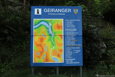 Orientation sign in the village of Geiranger