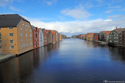 View of the river Nidelva and the storage houses from the old city bridge