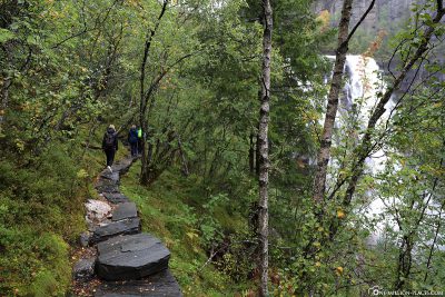 The hiking trail at Skjervsfossen waterfall