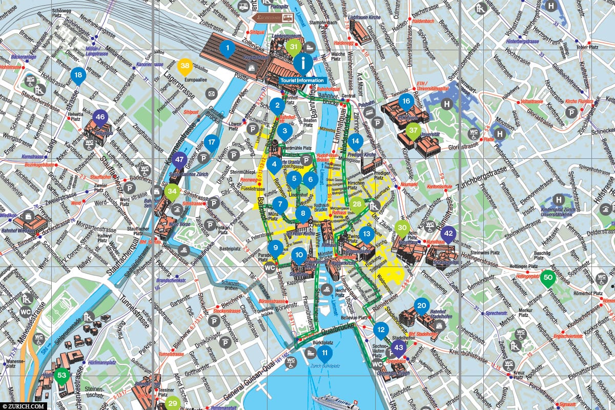 Karte, Stadtplan, Zürich, Altstadt, Sehenswürdigkeiten, Fotospots, Schweiz, Reiseblog