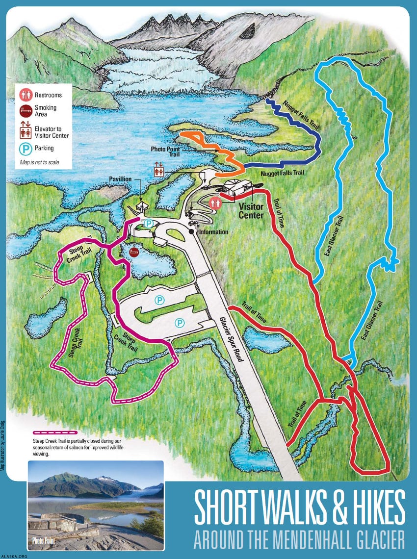 Mendenhall Glacier, Map, Hiking Trails, Alaska, USA, Travel Report Juneau