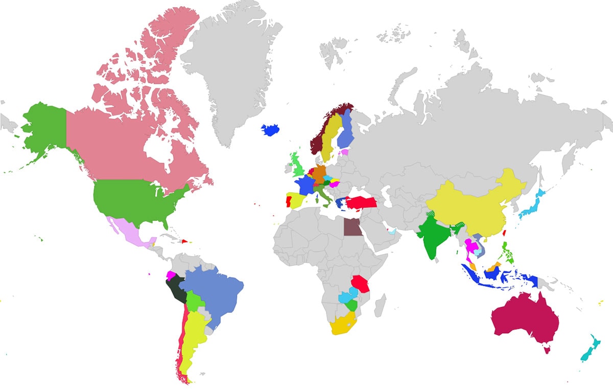Besuchte Reiseländer, Weltkarte, Map. Reiseziele