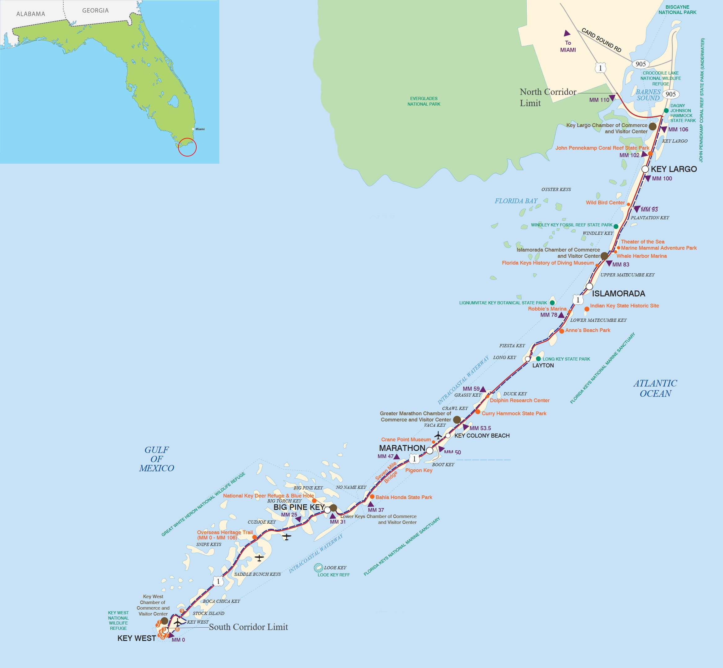 Florida Keys, Karte, Overseas Highway, US 1, Lageplan, Reisebericht