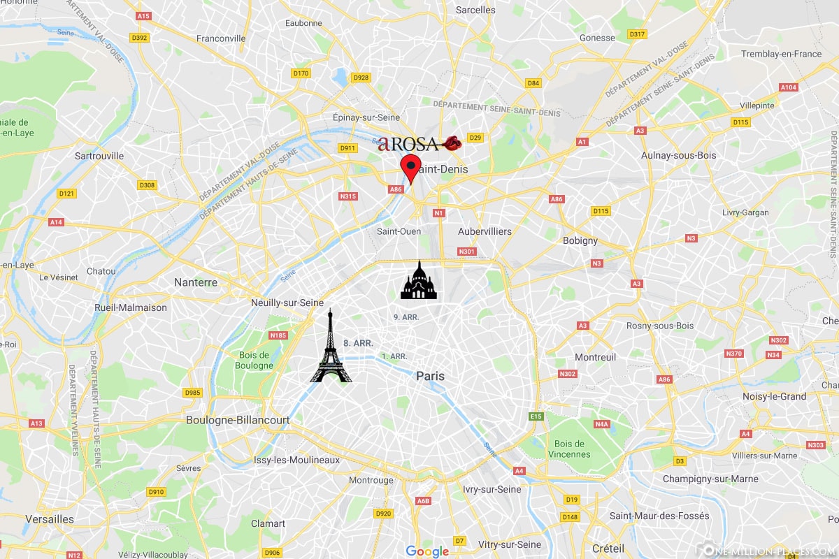 Karte, A-ROSA, Paris, Anlegestelle, St. Denise, Frankreich, Reisebericht