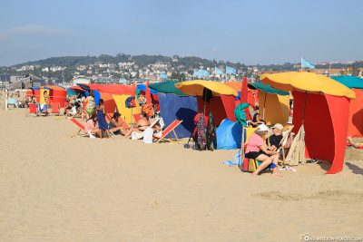 The colorful umbrellas on the beach
