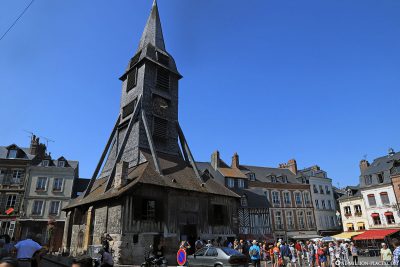 The church tower of Sainte Catherine Church at Place Sainte Catherine