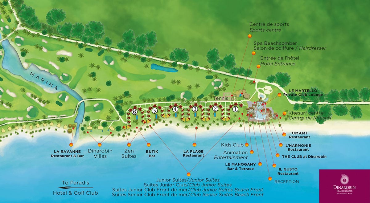 Map, Plan, Dinarobin Beachcomber, Hotel, Resort, Mauritius