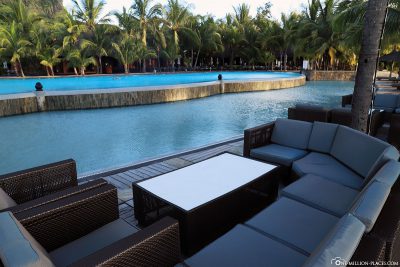 Lounge furniture at the main pool