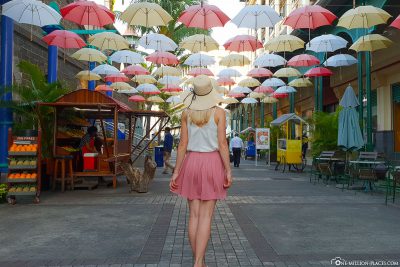 Die bunten Regenschirme in der Caudan Waterfront