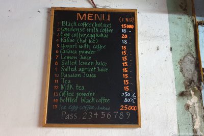 The price list of Café Dinh