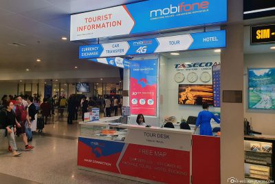 Der Stand für die SIM Karten am Flughafen in Hanoi