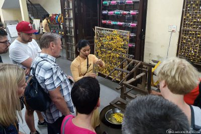 Demonstration of silk production