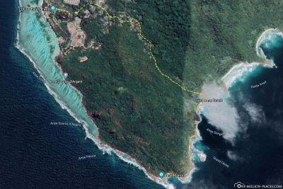 The hiking route of our tour to Anse Marron