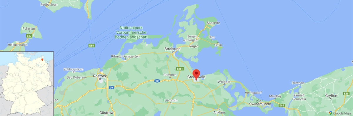 Greifswald, Lage, Karte