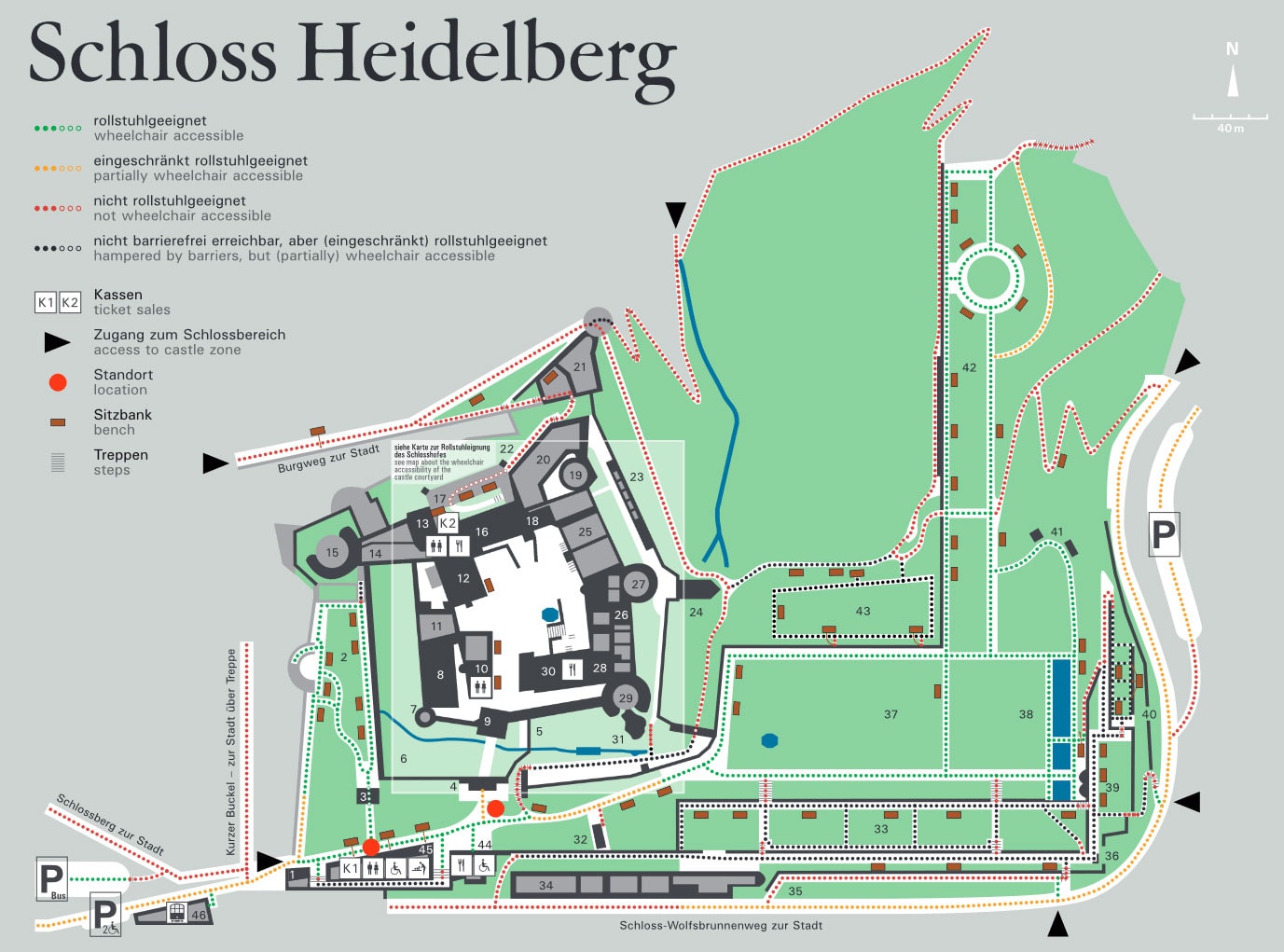 Schloss Heidelberg, Wege, Kinderwagen, Rollstuhl, Plan
