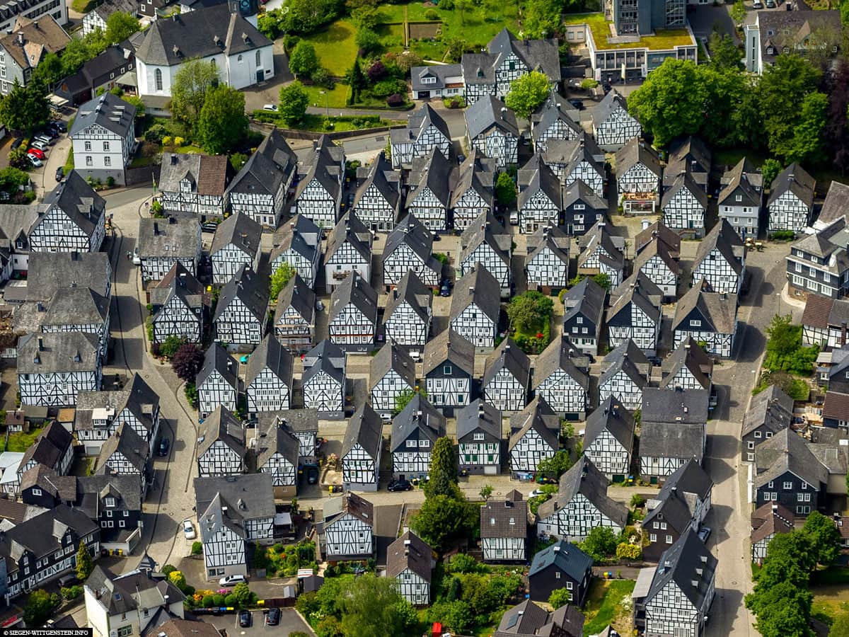 Freudenberg, NRW, half-timbered houses, drone image