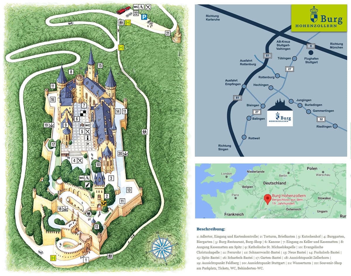 Burg Hohenzollern, Karte, Plan, Anfahrt, Reisebericht