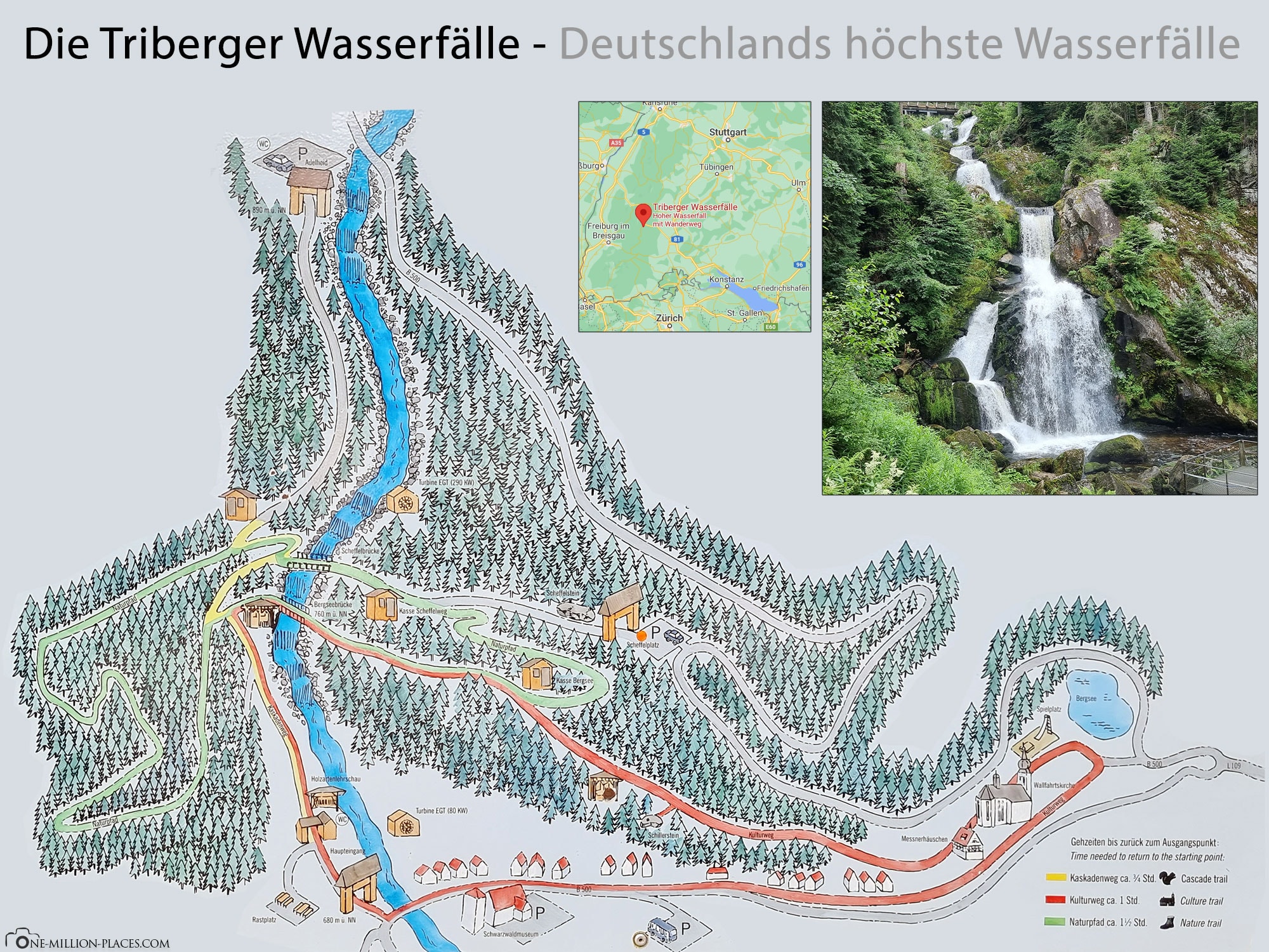 Triberger Wasserfälle, Karte, Plan, Wanderwege