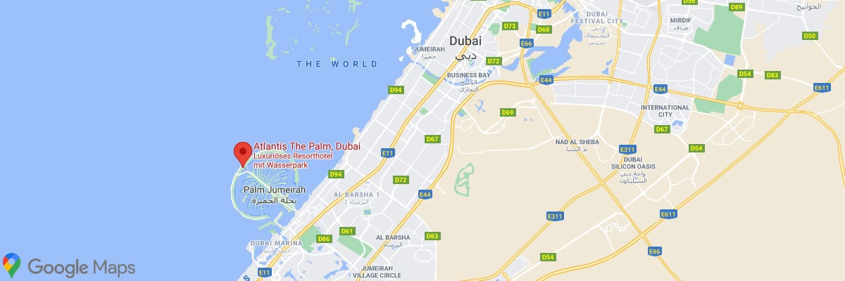 Atlantis the Palm, Dubai, Lage, Karte