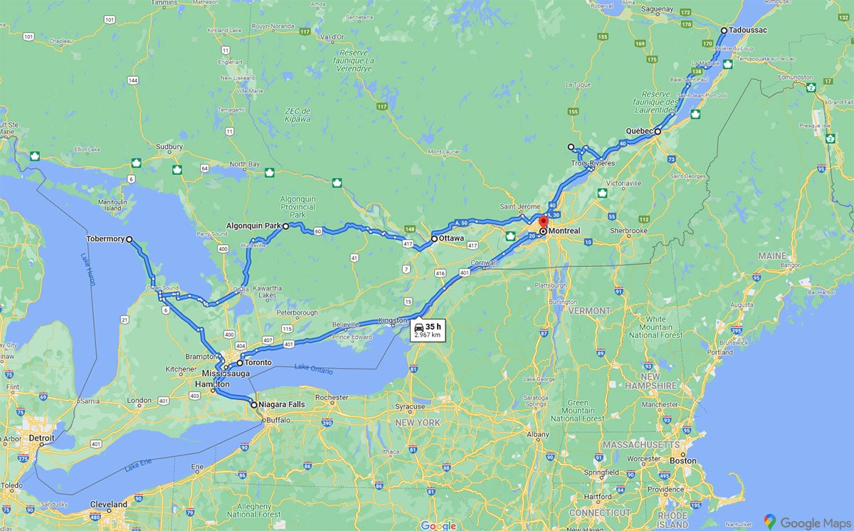 Canada Round Trip East, 2021, Route, Camper, Caravan