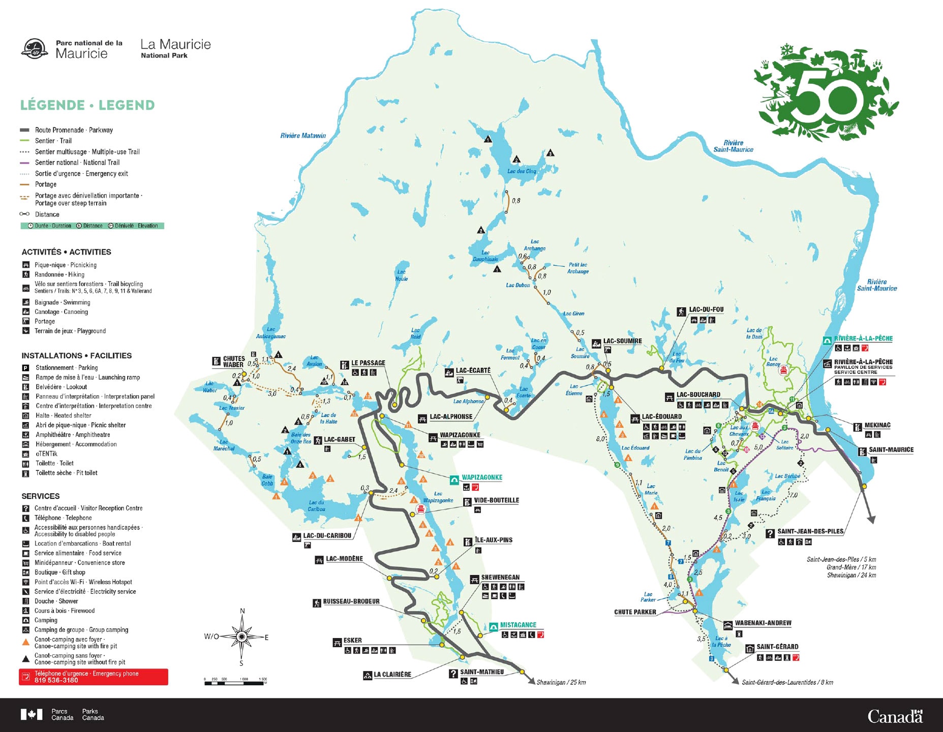 La Mauricie Nationalpark, Kanada, Karte, Plan