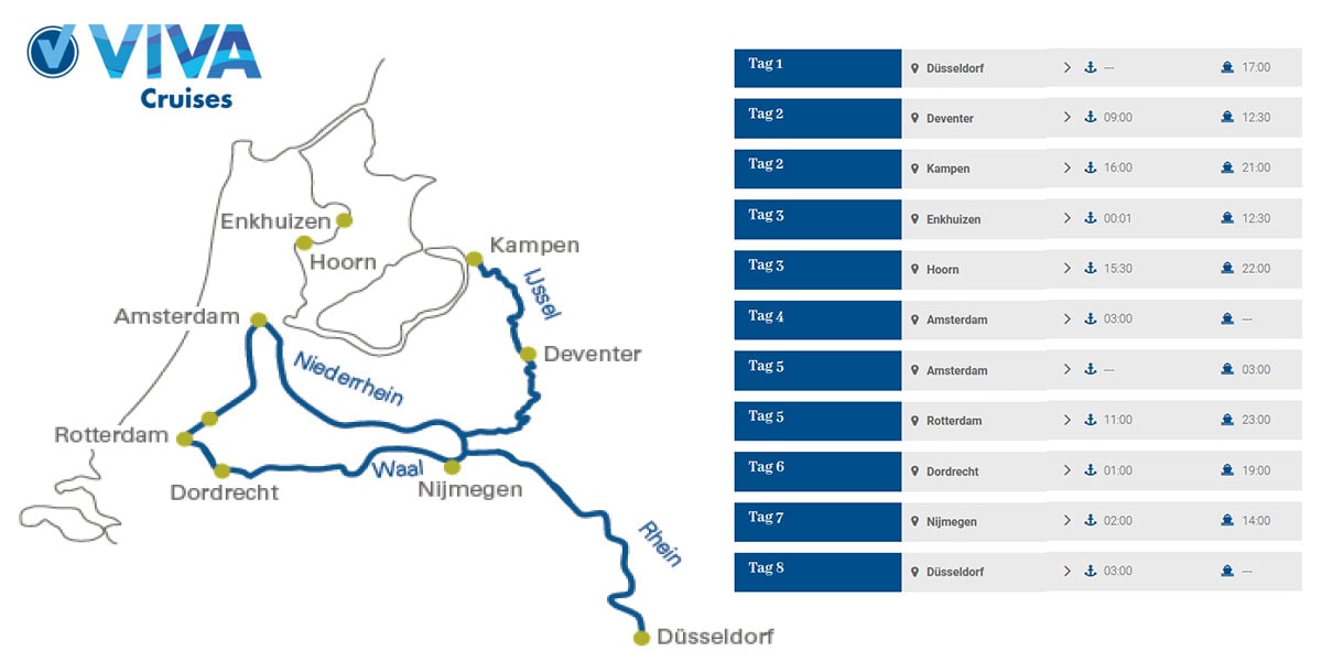 Viva Cruises, Route, Rhein Entdeckerreise Nord