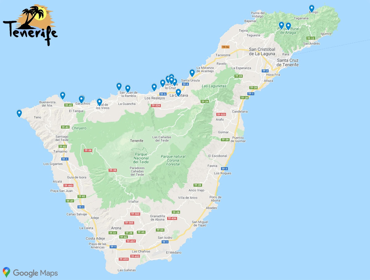 Nordküste, Teneriffa, Sehenswürdigkeiten, Fotospots, Karte