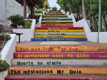 Colorful stairs with Agatha Christie book titles