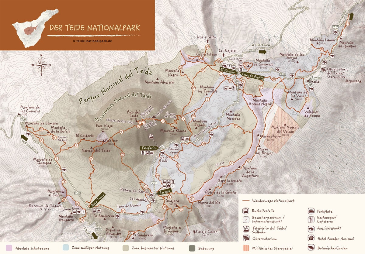 Teide National Park, Tenerife, hiking map, map